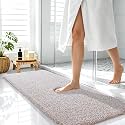 OLANLY Microfiber Bathroom Rugs 47x17, Quick Dry Bath Mat, Mocha and White