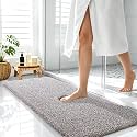 OLANLY Microfiber Bathroom Rugs 47x17, Quick Dry Bath Mat, Brown and White
