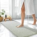 OLANLY Microfiber Bathroom Rugs 47x17, Quick Dry Mat, Sage Green and White
