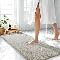 OLANLY Microfiber Bathroom Rugs 47x17, Quick Dry Mat, Moss Green and White