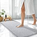 OLANLY Microfiber Bathroom Rugs 47x17, Quick Dry Bath Mat, Grey and White