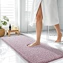 OLANLY Microfiber Bathroom Rugs 47x17, Quick Dry Mat, Burgundy and White