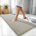 OLANLY Microfiber Bathroom Rugs 47x20, Quick Dry Mat, Moss Green and White