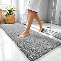 OLANLY Microfiber Bathroom Rugs 47x20, Quick Dry Mat, Dark Grey and White