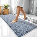 OLANLY Microfiber Bathroom Rugs 47x20, Quick Dry Bath Mat, Navy and White