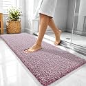 OLANLY Microfiber Bathroom Rugs 47x20, Quick Dry Mat, Burgundy and White