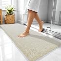 OLANLY Microfiber Bathroom Rugs 47x20, Quick Dry Bath Mat, Sand and White