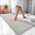 OLANLY Microfiber Bathroom Rugs 47x20, Quick Dry Bath Mat, Greige and White