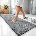 OLANLY Microfiber Bathroom Rugs 47x20, Quick Dry Bath Mat, Black and White