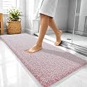 OLANLY Microfiber Bathroom Rugs 47x20, Quick Dry Mat, Deep Rose and White