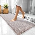 OLANLY Microfiber Bathroom Rugs 47x20, Quick Dry Bath Mat, Mocha and White