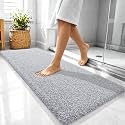 OLANLY Microfiber Bathroom Rugs 47x20, Quick Dry Bath Mat, Grey and White
