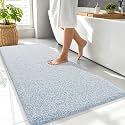OLANLY Microfiber Bathroom Rugs 47x24, Quick Dry Mat, Airy Blue and White