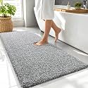 OLANLY Microfiber Bathroom Rugs 47x24, Quick Dry Mat, Dark Grey and White