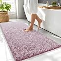 OLANLY Microfiber Bathroom Rugs 47x24, Quick Dry Mat, Burgundy and White