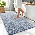 OLANLY Microfiber Bathroom Rugs 47x24, Quick Dry Bath Mat, Navy and White