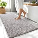OLANLY Microfiber Bathroom Rugs 47x24, Quick Dry Bath Mat, Brown and White