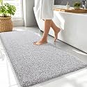 OLANLY Microfiber Bathroom Rugs 47x24, Quick Dry Mat, Light Grey and White