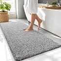 OLANLY Microfiber Bathroom Rugs 47x24, Quick Dry Mat, Dark Brown and White