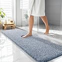 OLANLY Microfiber Bathroom Rugs 59x20, Quick Dry Bath Mat, Navy and White