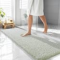OLANLY Microfiber Bathroom Rugs 59x20, Quick Dry Mat, Sage Green and White