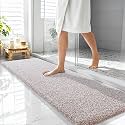 OLANLY Microfiber Bathroom Rugs 59x20, Quick Dry Bath Mat, Mocha and White