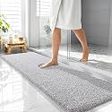 OLANLY Microfiber Bathroom Rugs 59x20, Quick Dry Mat, Light Grey and White