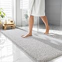 OLANLY Microfiber Bathroom Rugs 59x20, Quick Dry Bath Mat, Greige and White