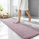 OLANLY Microfiber Bathroom Rugs 59x20, Quick Dry Mat, Burgundy and White