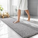 OLANLY Microfiber Bathroom Rugs 59x20, Quick Dry Mat, Dark Brown and White