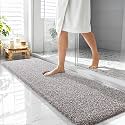 OLANLY Microfiber Bathroom Rugs 59x20, Quick Dry Bath Mat, Brown and White