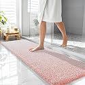 OLANLY Microfiber Bathroom Rugs 59x20, Quick Dry Bath Mat, Coral and White