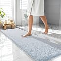 OLANLY Microfiber Bathroom Rugs 59x20, Quick Dry Mat, Airy Blue and White