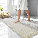 OLANLY Microfiber Bathroom Rugs 59x20, Quick Dry Bath Mat, Sand and White
