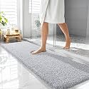 OLANLY Microfiber Bathroom Rugs 59x20, Quick Dry Bath Mat, Grey and White