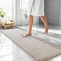 OLANLY Microfiber Bathroom Rugs 59x20, Quick Dry Bath Mat, Beige and White