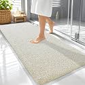 OLANLY Microfiber Bathroom Rugs 59x24, Quick Dry Bath Mat, Sand and White