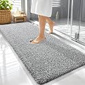 OLANLY Microfiber Bathroom Rugs 59x24, Quick Dry Mat, Dark Grey and White