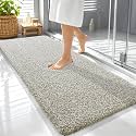 OLANLY Microfiber Bathroom Rugs 59x24, Quick Dry Mat, Moss Green and White