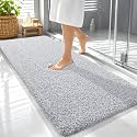 OLANLY Microfiber Bathroom Rugs 59x24, Quick Dry Bath Mat, Grey and White