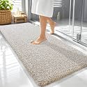 OLANLY Microfiber Bathroom Rugs 59x24, Quick Dry Bath Mat, Beige and White