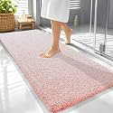 OLANLY Microfiber Bathroom Rugs 59x24, Quick Dry Bath Mat, Coral and White