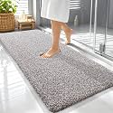 OLANLY Microfiber Bathroom Rugs 59x24, Quick Dry Bath Mat, Brown and White