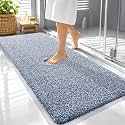 OLANLY Microfiber Bathroom Rugs 59x24, Quick Dry Bath Mat, Navy and White