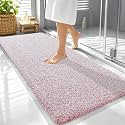 OLANLY Microfiber Bathroom Rugs 59x24, Quick Dry Mat, Deep Rose and White