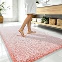 OLANLY Microfiber Bathroom Rugs 59x35, Quick Dry Bath Mat, Coral and White