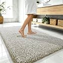 OLANLY Microfiber Bathroom Rugs 59x35, Quick Dry Mat, Moss Green and White