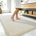 OLANLY Microfiber Bathroom Rugs 59x35, Quick Dry Bath Mat, Sand and White