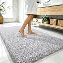 OLANLY Microfiber Bathroom Rugs 59x35, Quick Dry Mat, Light Grey and White