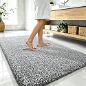 OLANLY Microfiber Bathroom Rugs 59x35, Quick Dry Mat, Dark Grey and White